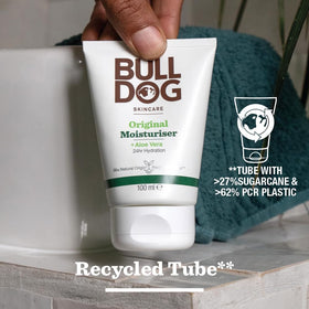 Bulldog Skincare for Men applying moisturizer to face showing daily routine benefit