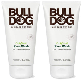 Bulldog front packaging showing twin face wash tubes and clear labeling for convenience