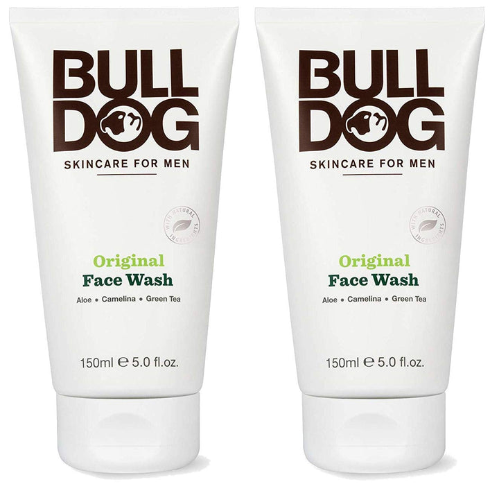 Bulldog front packaging showing twin face wash tubes and clear labeling for convenience