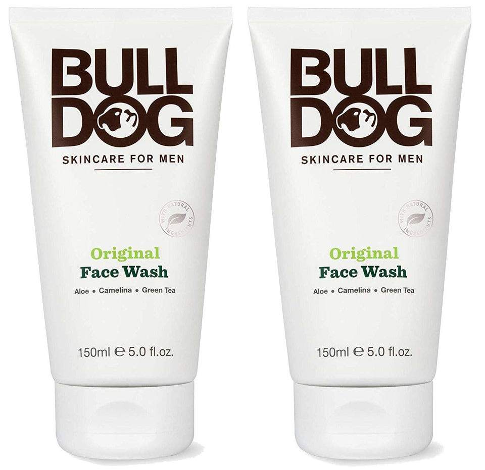 Bulldog front packaging showing twin face wash tubes and clear labeling for convenience