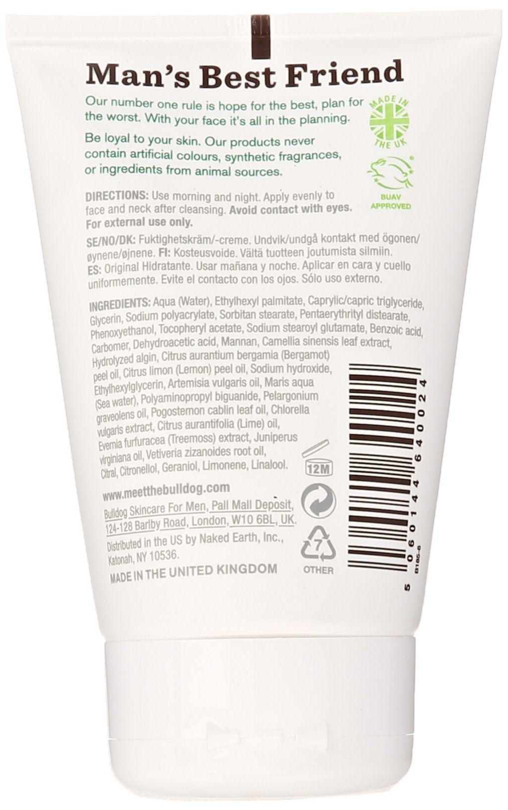 Bulldog Skincare texture close-up of pale cream on fingertip showing lightweight absorbency and hydrating finish