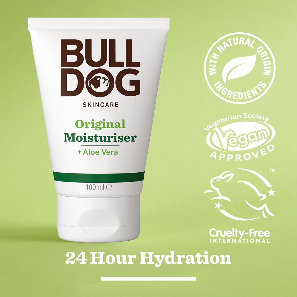 Bulldog Skincare for Men open cap showing lotion texture and quick absorption benefit