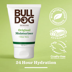 Bulldog Skincare for Men open cap showing lotion texture and quick absorption benefit