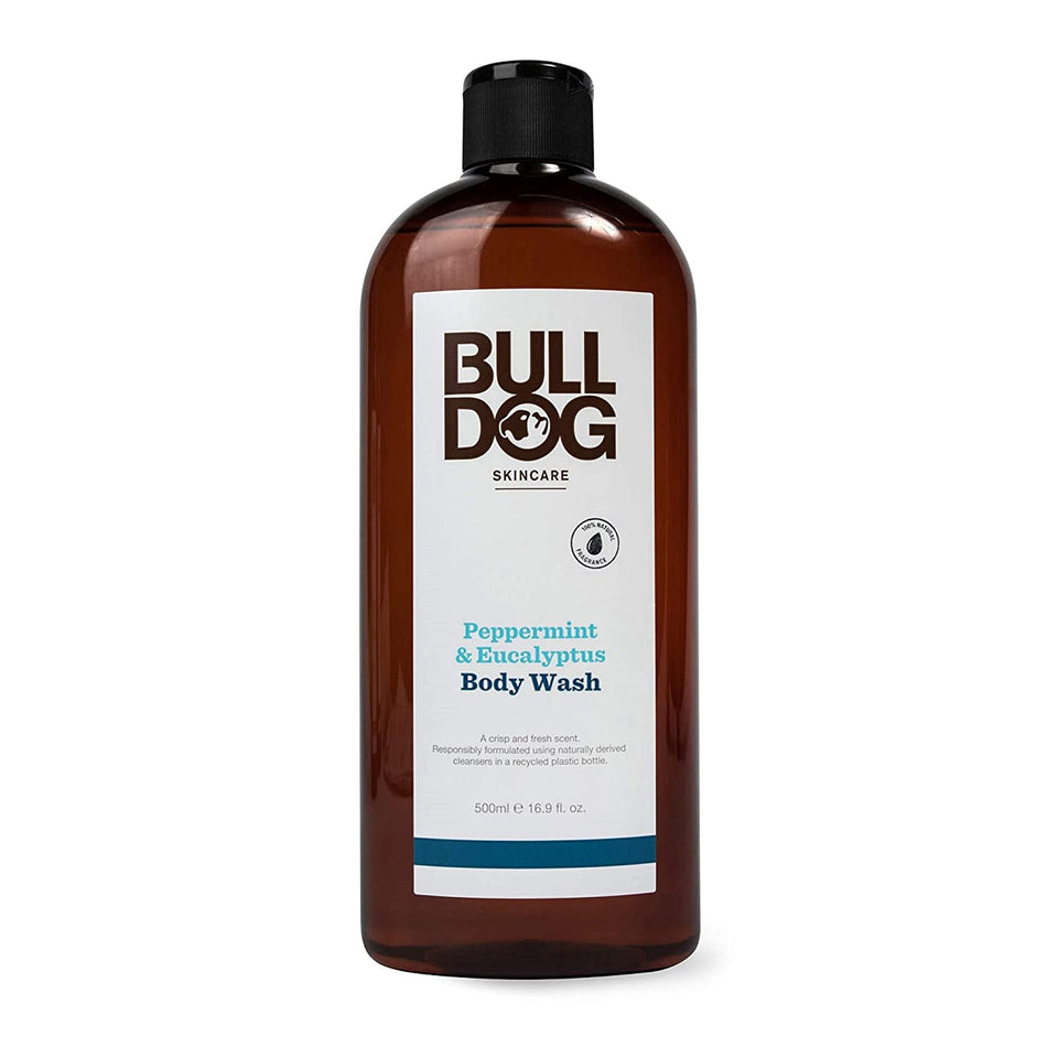 Bulldog bottle front view showing label and refreshing scent benefit