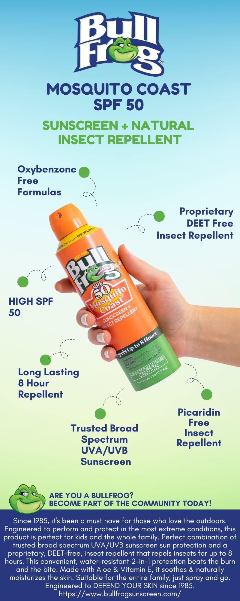 Bullfrog product in beach setting protecting family outdoors effectively