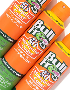 Bullfrog can next to a water bottle showing 5.5 oz travel-friendly size