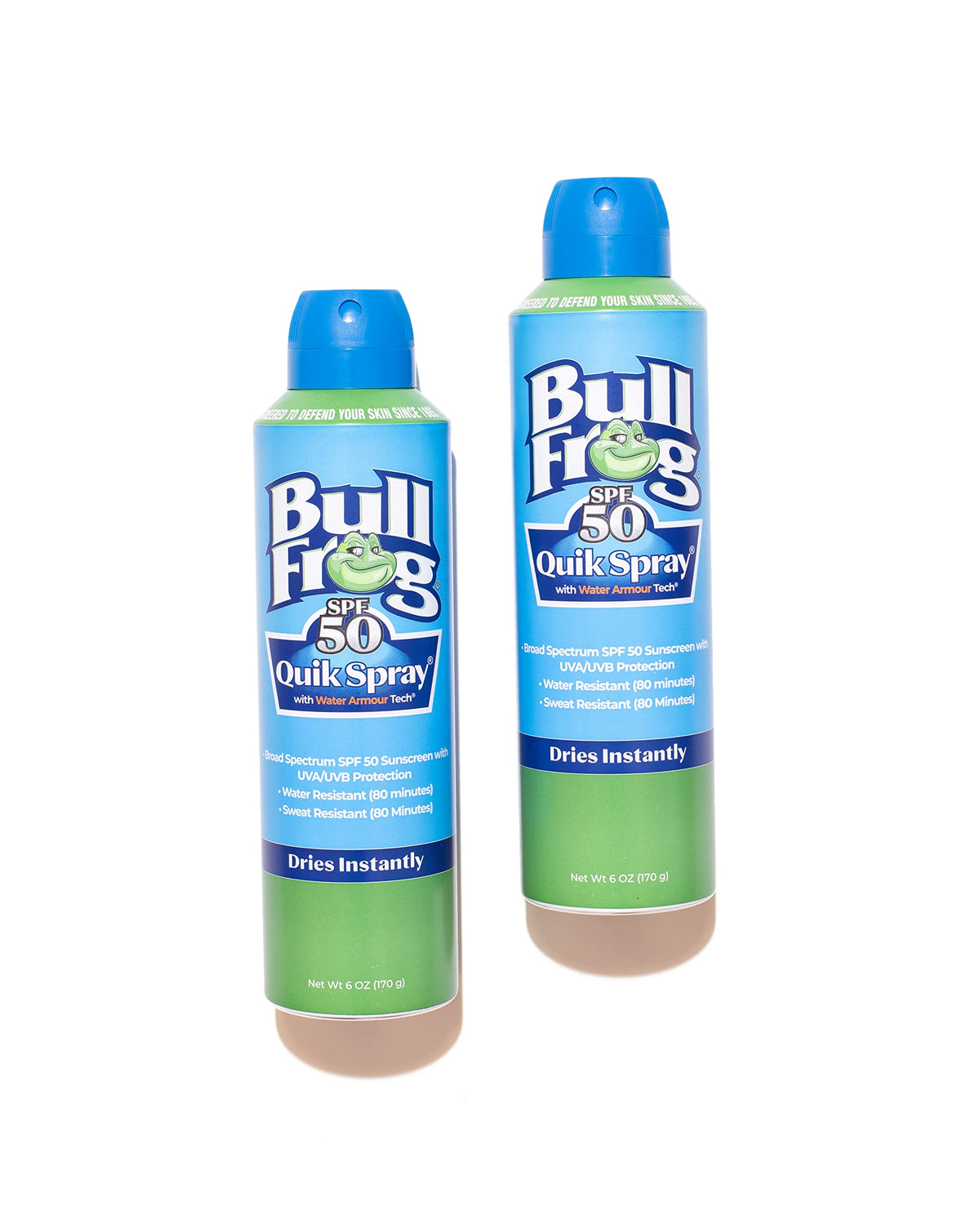Bullfrog Quik Spray next to backpack to show portable two-pack travel convenience