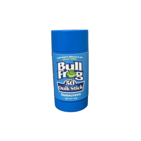 Bullfrog Quik Stick front view showing label and compact travel benefit