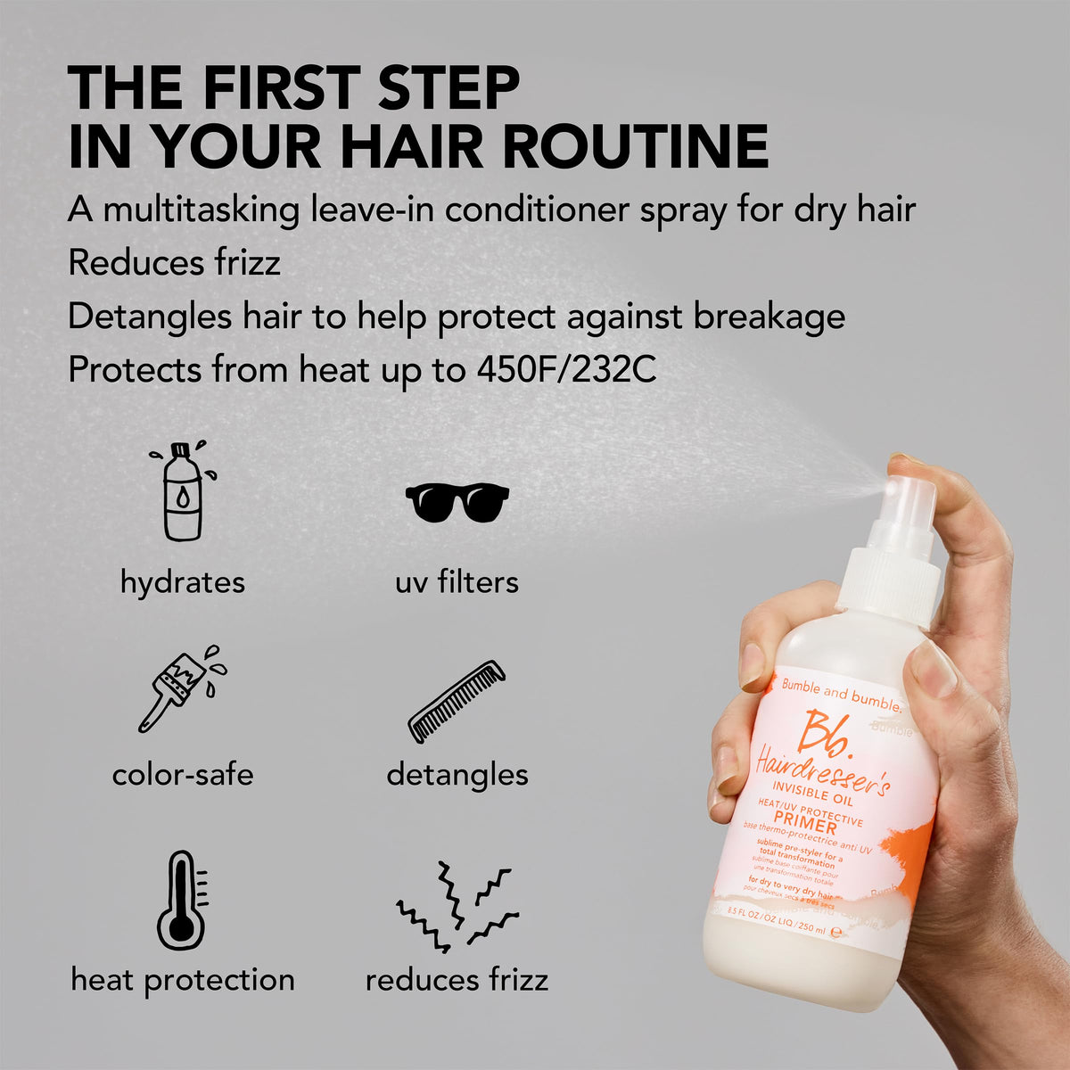 Bumble and bumble before and after hair shot, visible frizz reduction
