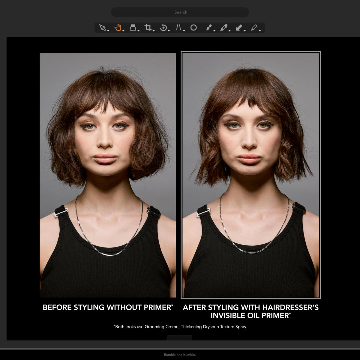 Bumble and bumble close-up of lightweight oil texture highlighting featherlight conditioning