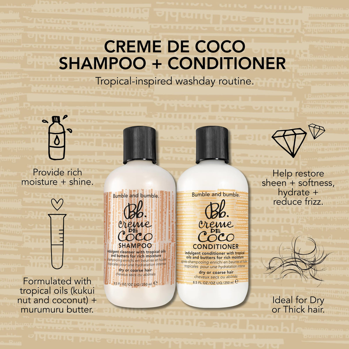 Bumble and bumble ingredient label highlighting coconut and kukui oils