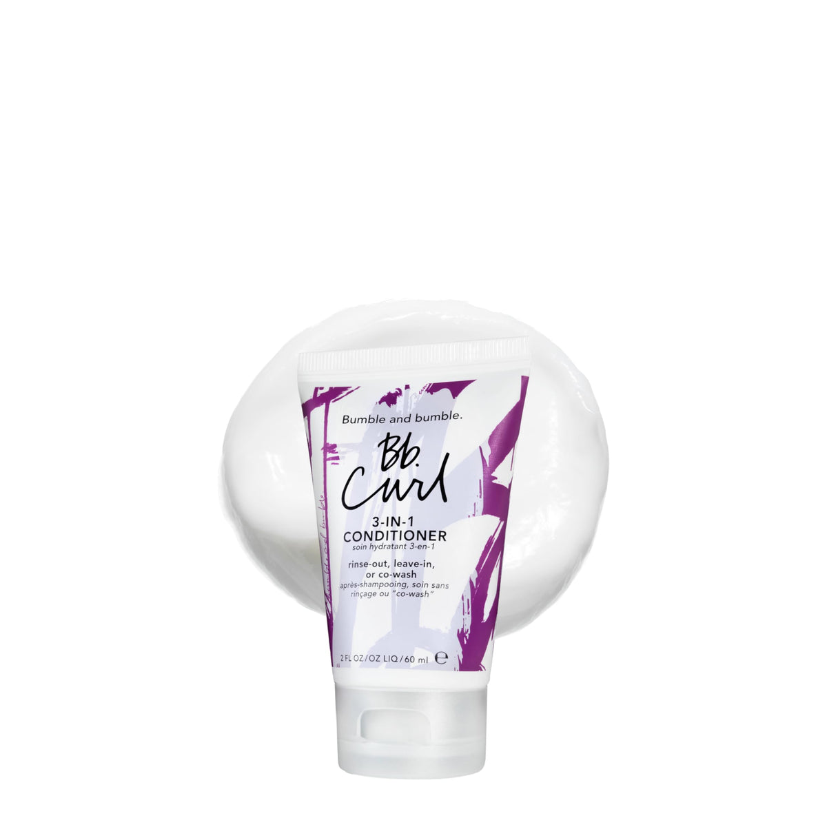 Bumble and bumble front tube of Curl 3-in-1 Conditioner showing travel size benefit