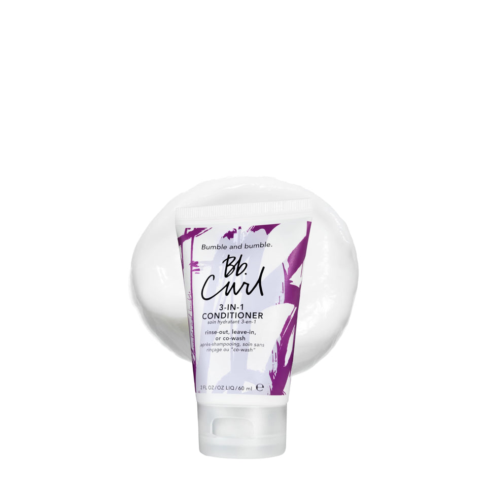 Bumble and bumble front tube of Curl 3-in-1 Conditioner showing travel size benefit