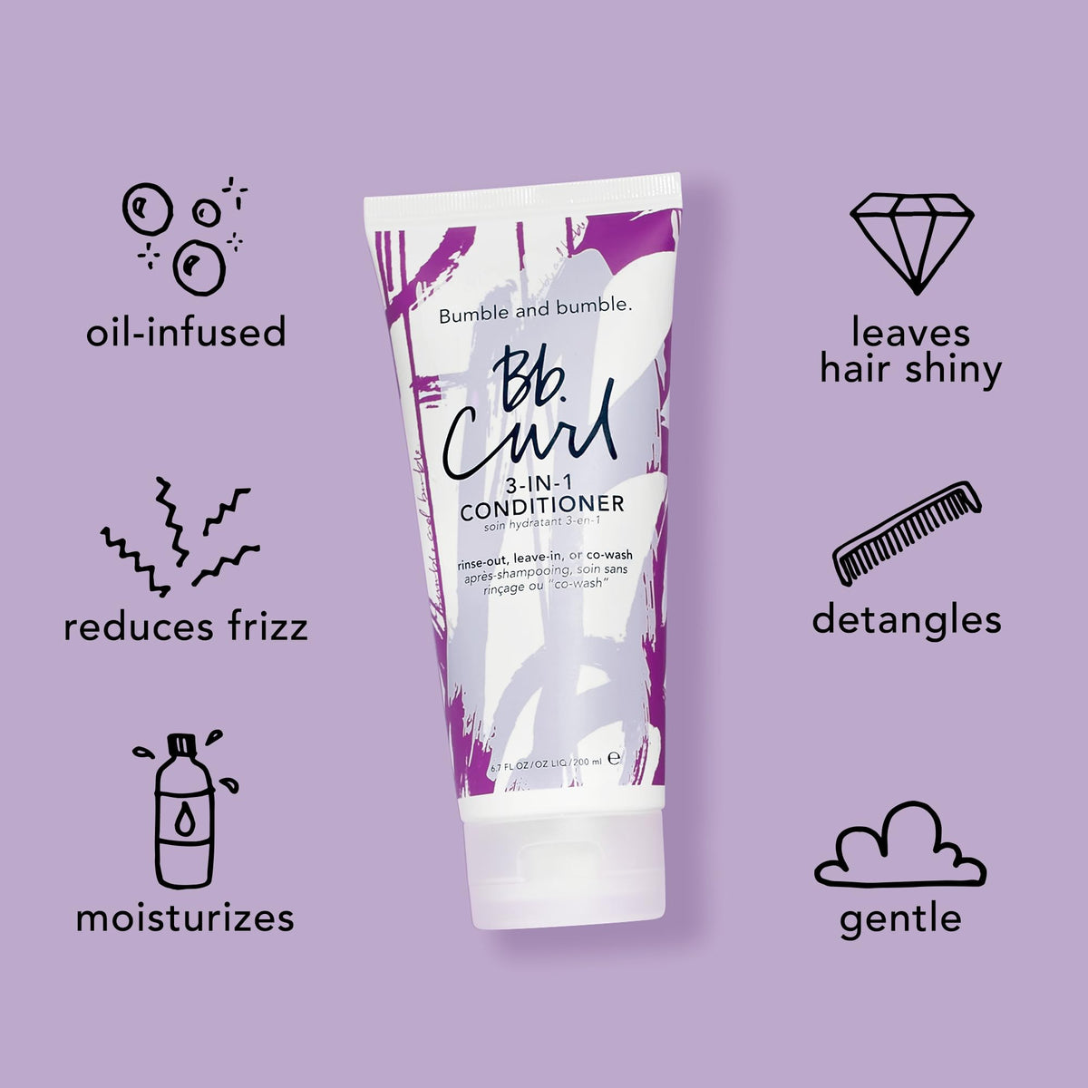 Bumble and bumble leave-in on styled curls showing defined, frizz-reduced finish