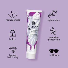 Bathroom shelf with Bumble and bumble gel-oil among routine products suggesting everyday use