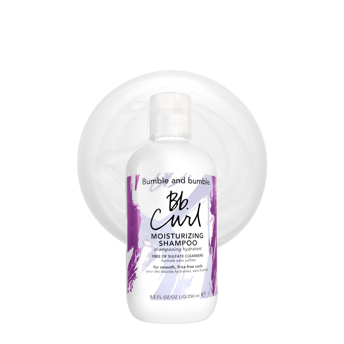 Bumble and bumble bottle front view showing product benefits and design