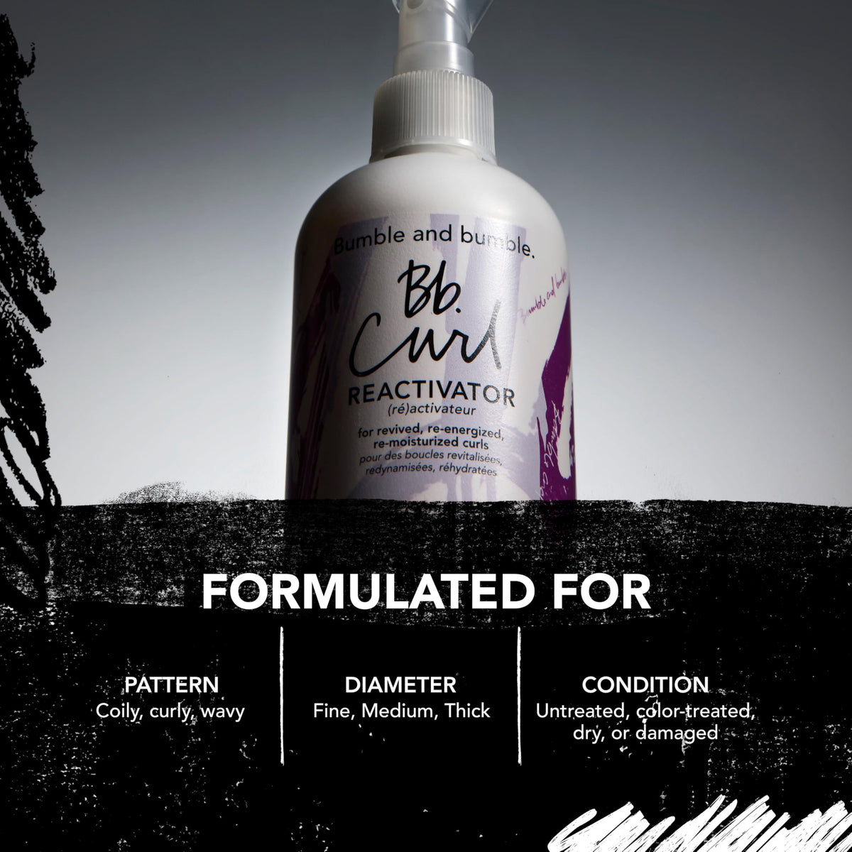 Bumble and bumble before and after image showing reduced frizz benefit