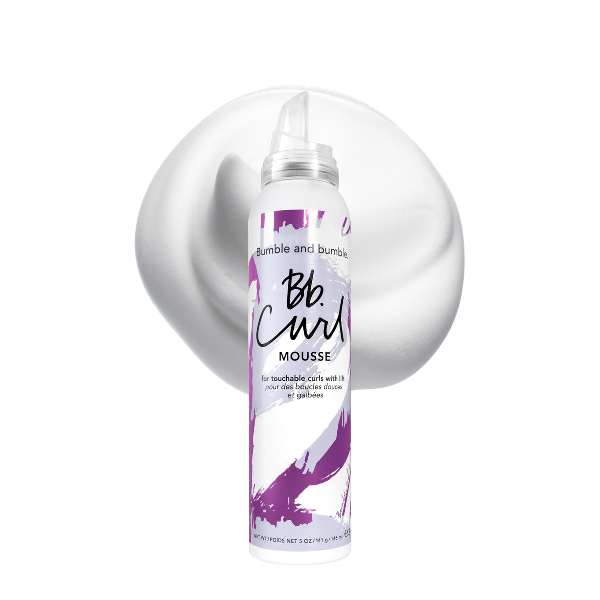 Bumble and bumble front packaging showing mousse and benefits