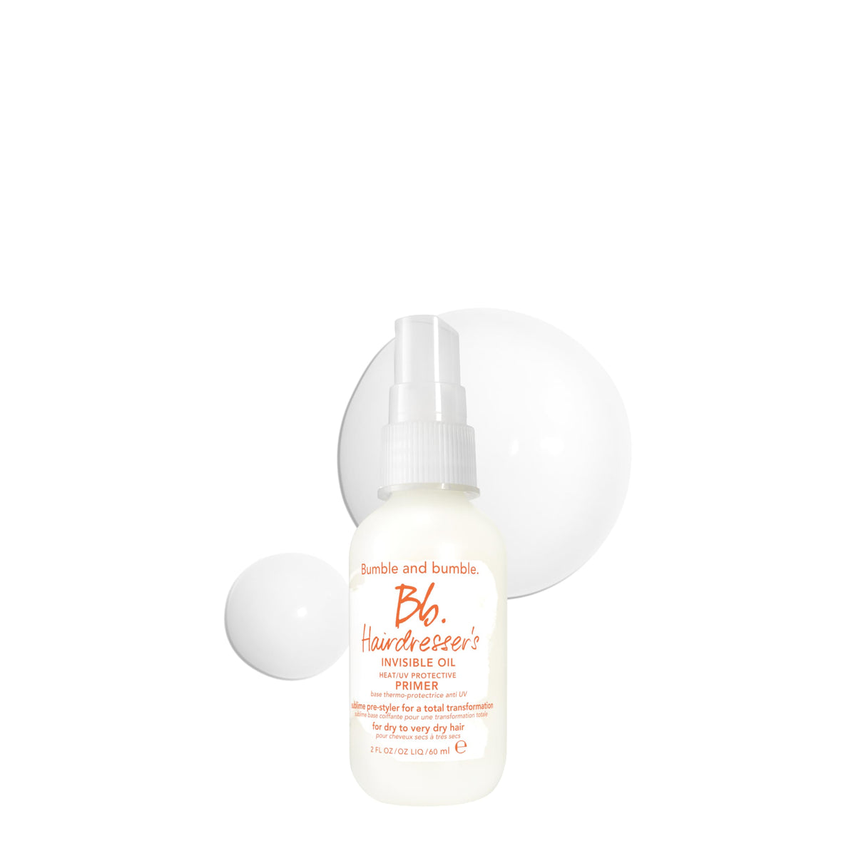 Bumble and bumble front packaging shows travel-size bottle and label benefit