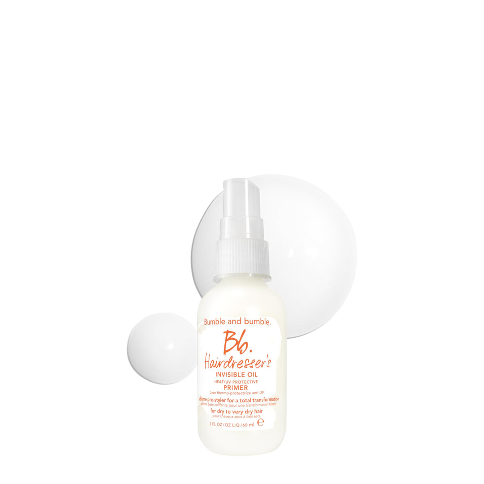 Bumble and bumble front packaging shows travel-size bottle and label benefit