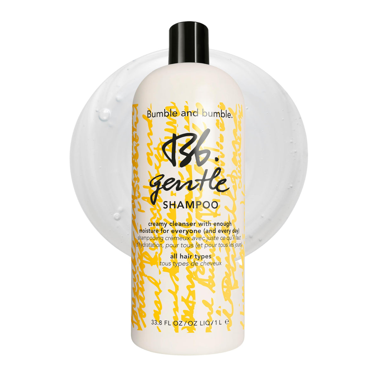 Bumble and bumble front bottle showing 33.8 fl oz size and clean design for easy refill