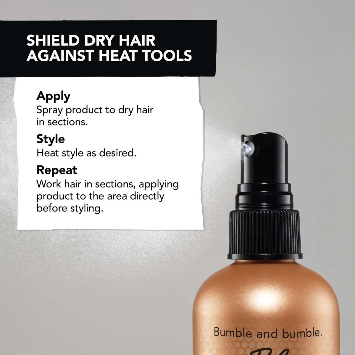 Bumble and bumble on bathroom vanity in lifestyle setting for daily styling routine