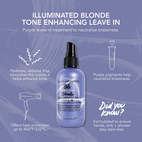 Bumble and bumble before and after blonde image showing reduced brass and shine