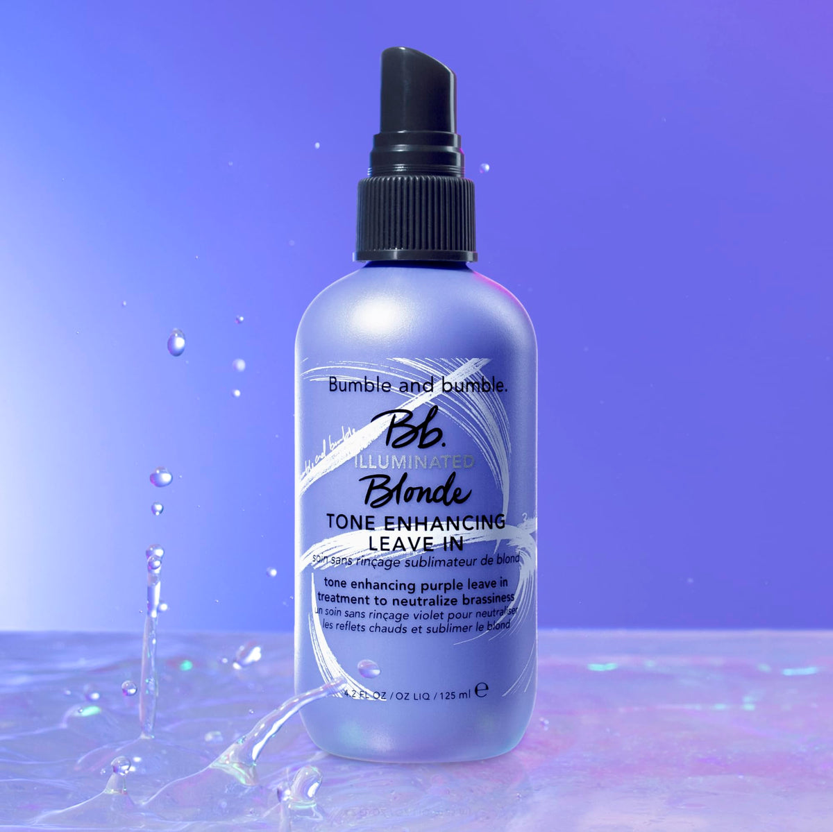 Bumble and bumble bottle staged on bathroom shelf suggesting daily styling routine