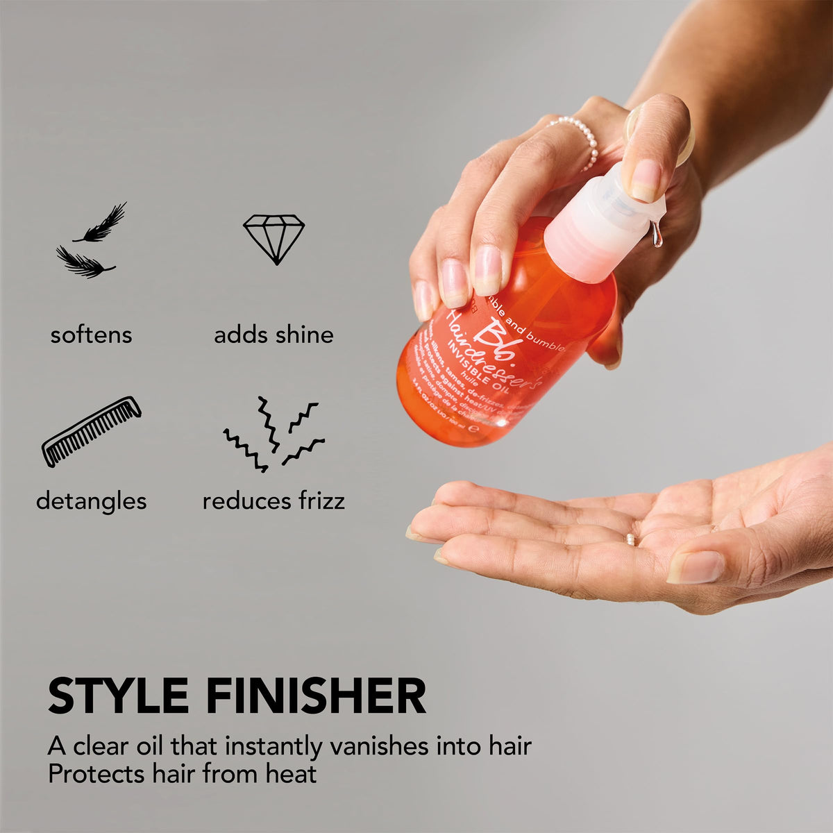 Bumble and bumble applied to curly hair demonstrating frizz reduction and definition