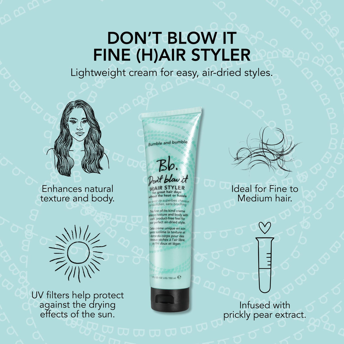 Bumble and bumble label and ingredients panel highlighting UV protection benefit