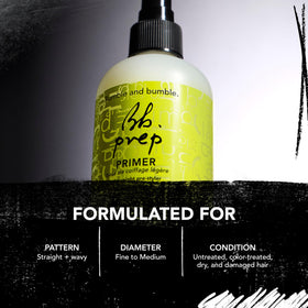 Bumble and bumble mist on hair strand to ease detangling and refresh