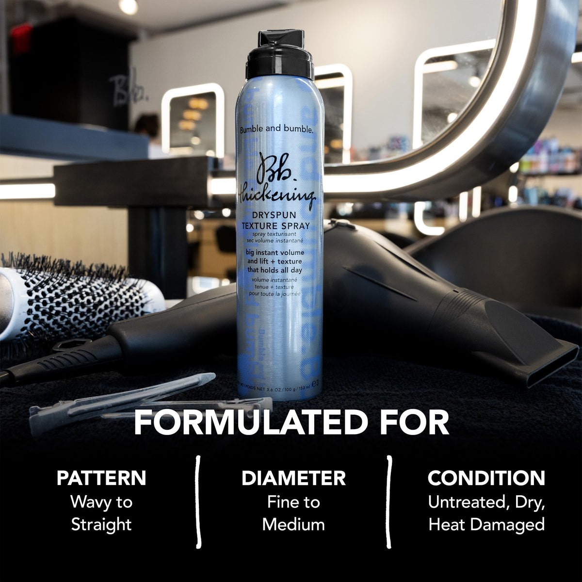 Bumble and bumble powder texture detail highlighting key ingredients zeolite and silk powder for lightweight hold