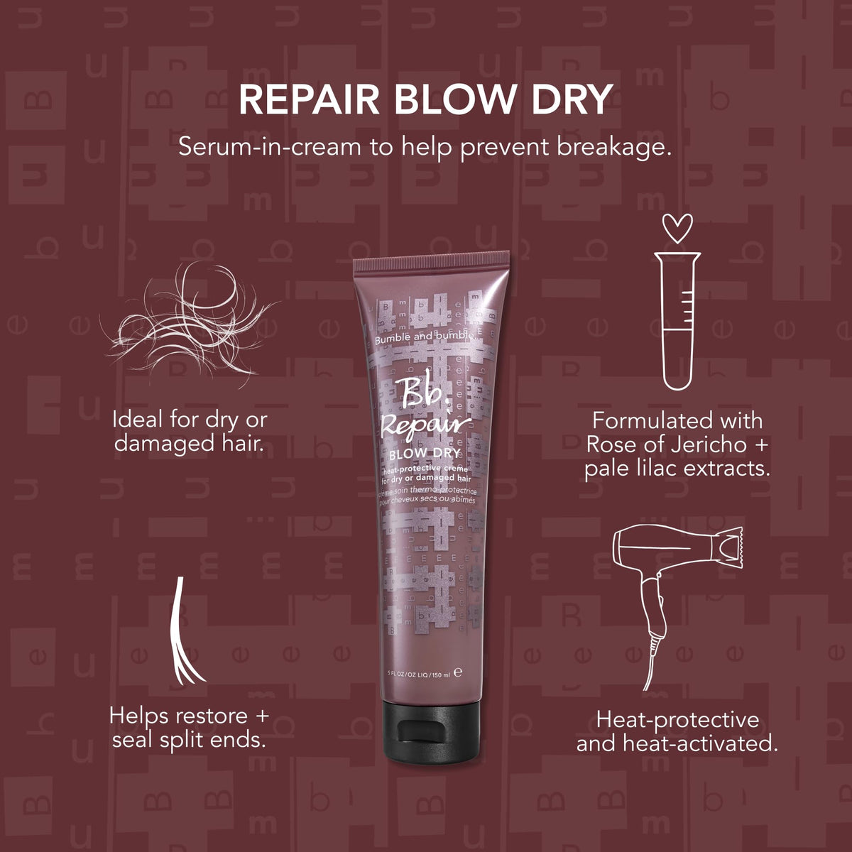 Bumble and bumble applied during blow-dry, illustrates heat protection and smoothing