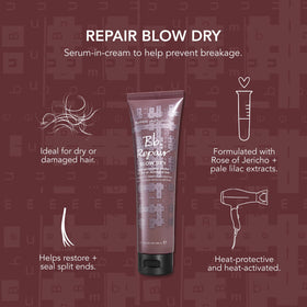 Bumble and bumble applied during blow-dry, illustrates heat protection and smoothing