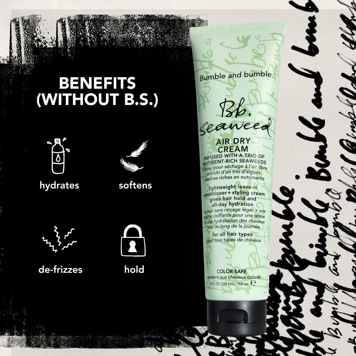 Bumble and bumble being applied to damp hair for detangling and softness