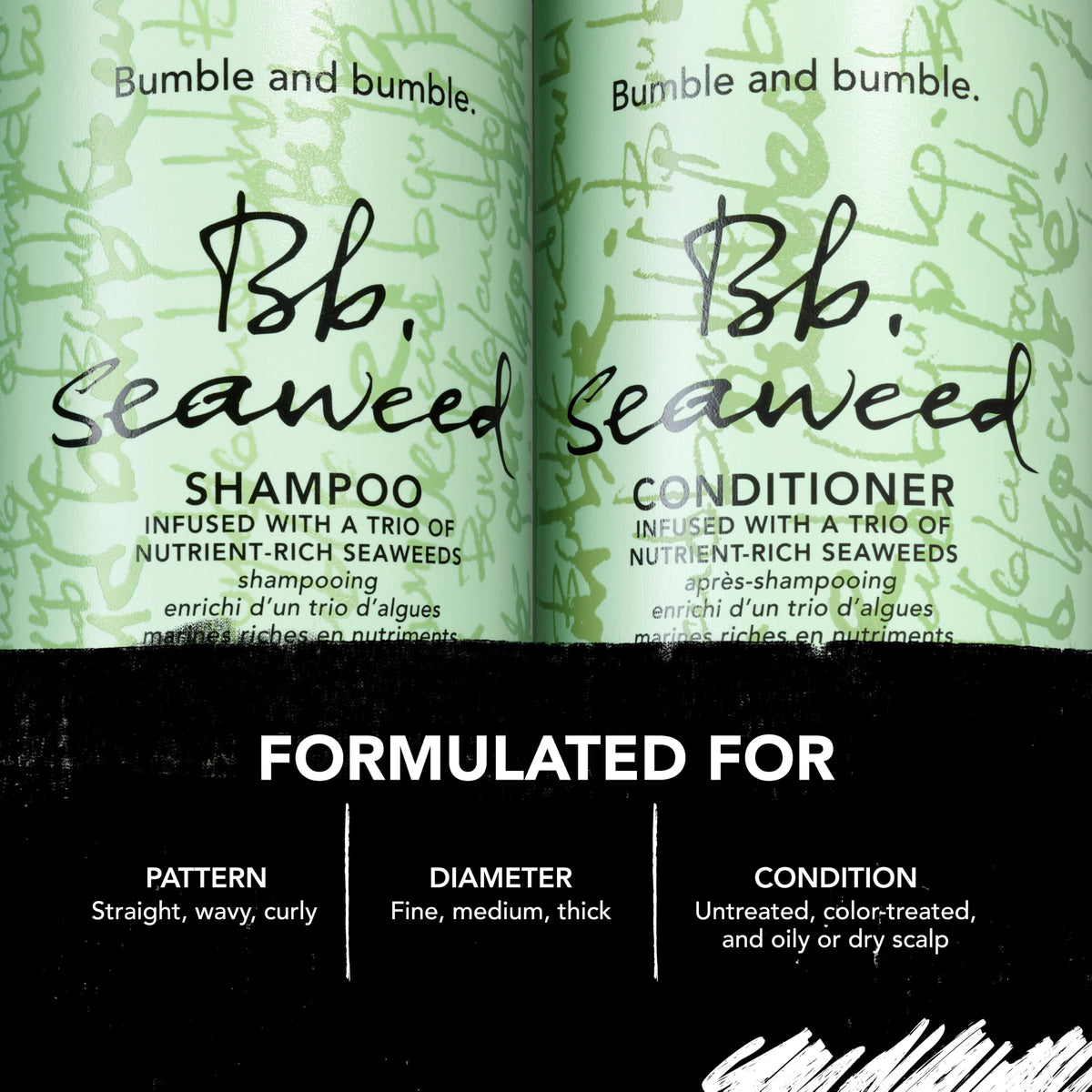 Bumble and bumble shampoo in use under shower showing effective removal of buildup