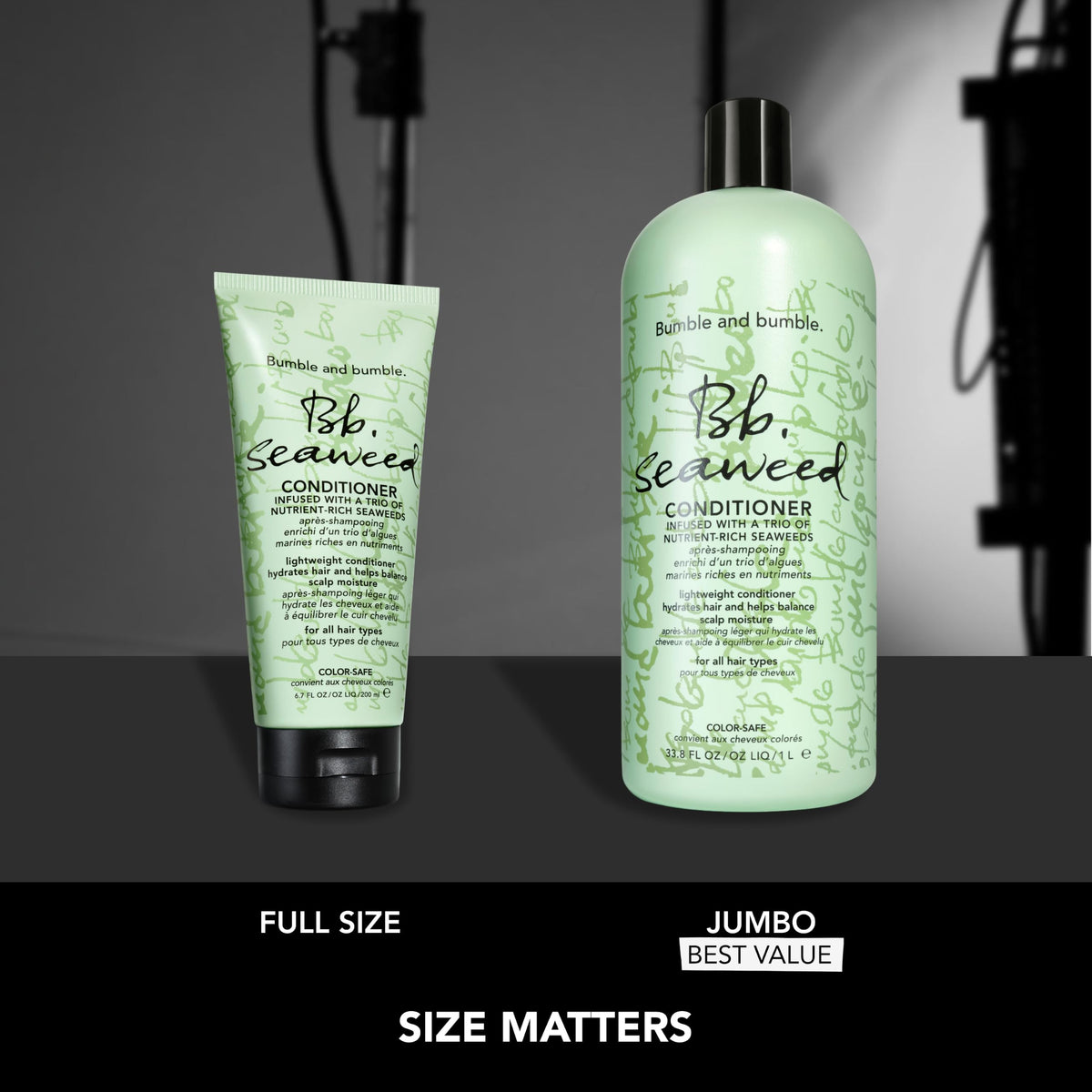 Bumble and bumble comparison wet-to-dry hair demonstrating reduced frizz and smoothness
