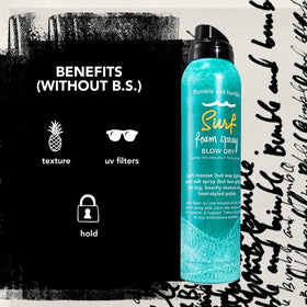 Bumble and bumble spraying foam on damp hair during styling, helps even distribution and lift