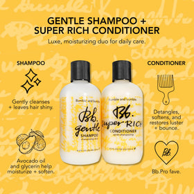 Bumble and bumble being applied to wet hair improving comb-through