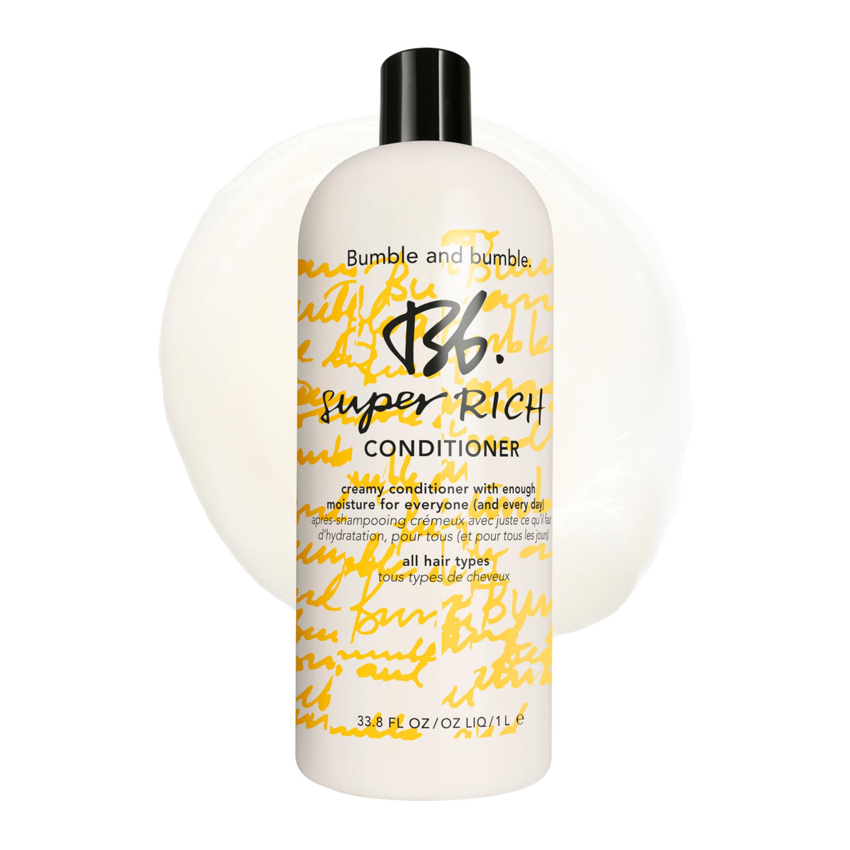 Bumble and bumble. front packaging showing 33.8 fl oz bottle and label benefit