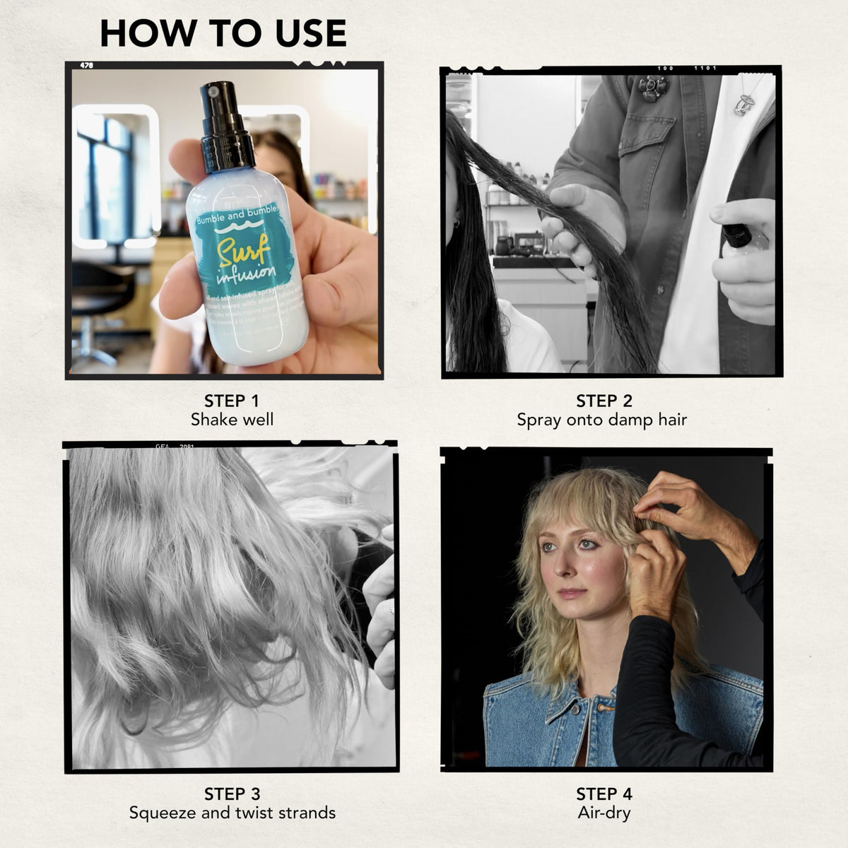 Bumble and bumble in beach lifestyle setting styled hair showing natural tousle and refreshing scent appeal