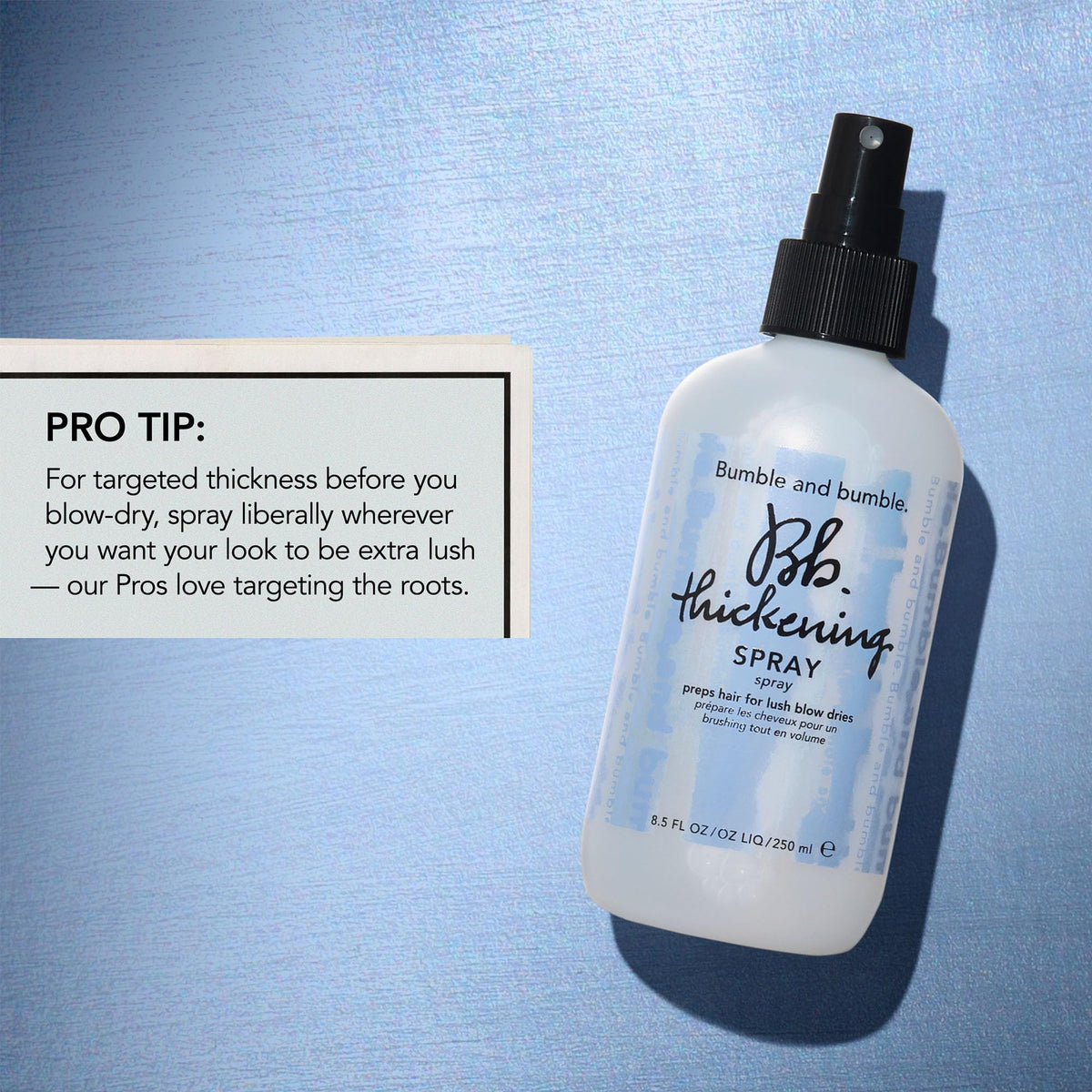 Bumble and bumble mist on damp hair adding texture for easier styling