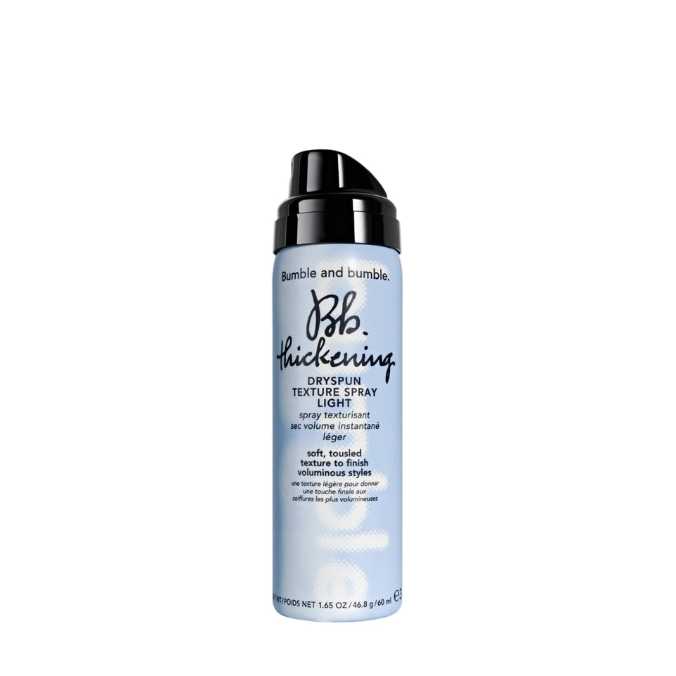 Bumble and bumble front packaging showing mini spray and benefit of airy texture