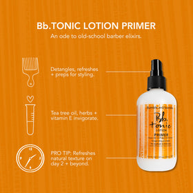 Bumble and bumble tonic lotion held in hand showing size and scale