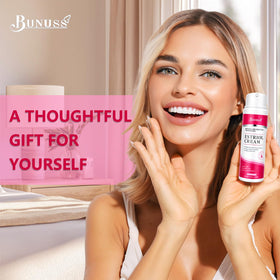 BUNUSS bottle placed on bathroom shelf suggesting daily routine