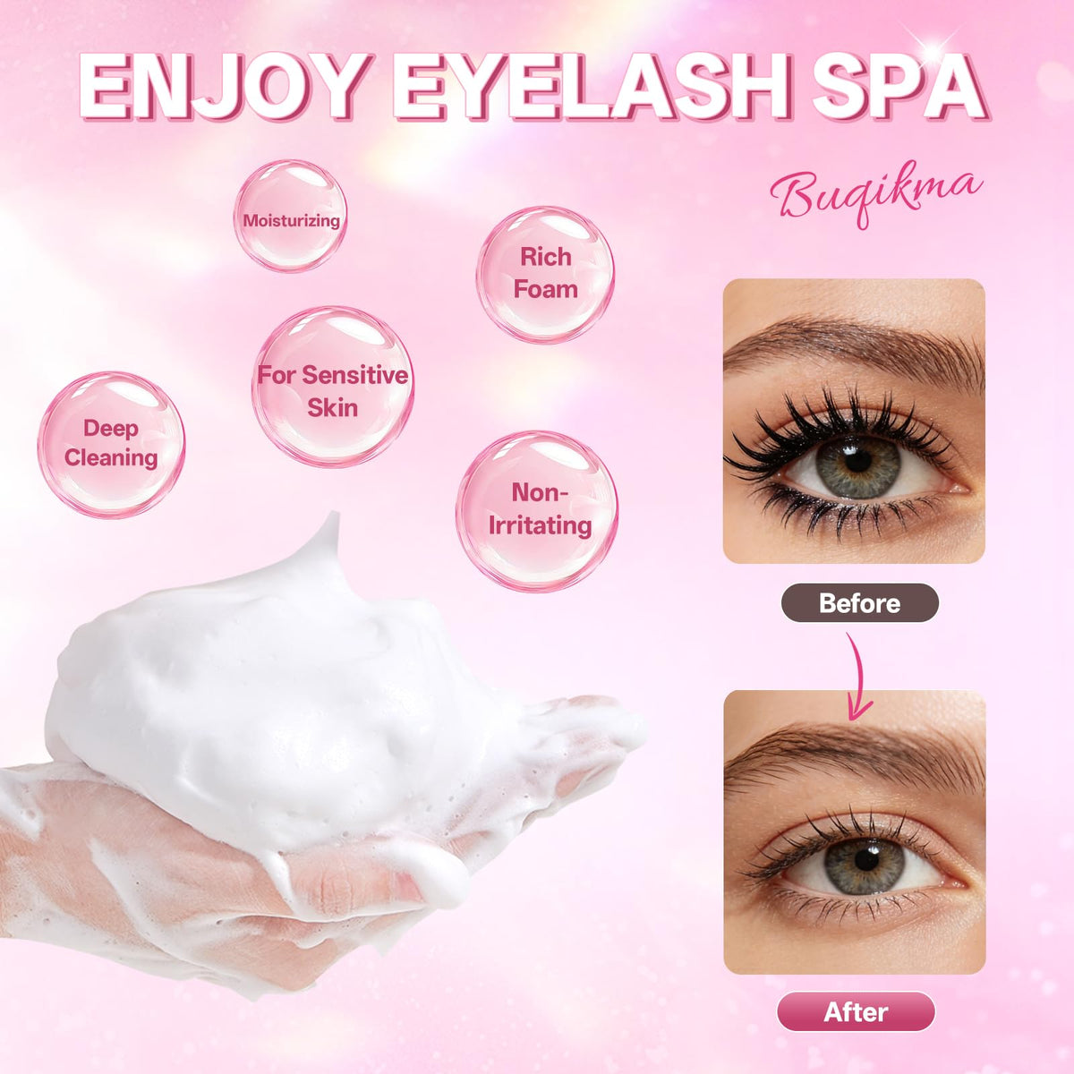 Buqikma rechargeable handheld fan on stand drying lashes quickly