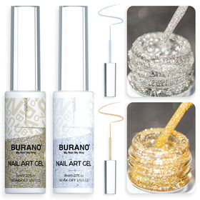 BURANO front packaging showing both 8ml holographic liner bottles and branding for easy selection