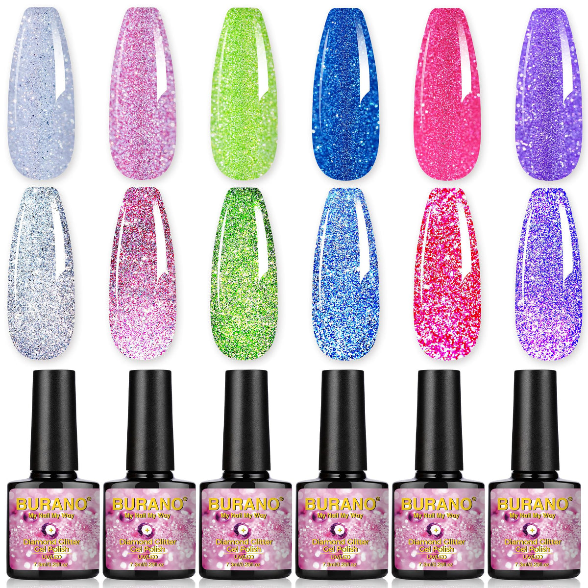 BURANO manicure in use under light showing flash effect benefit: camera-ready brilliance