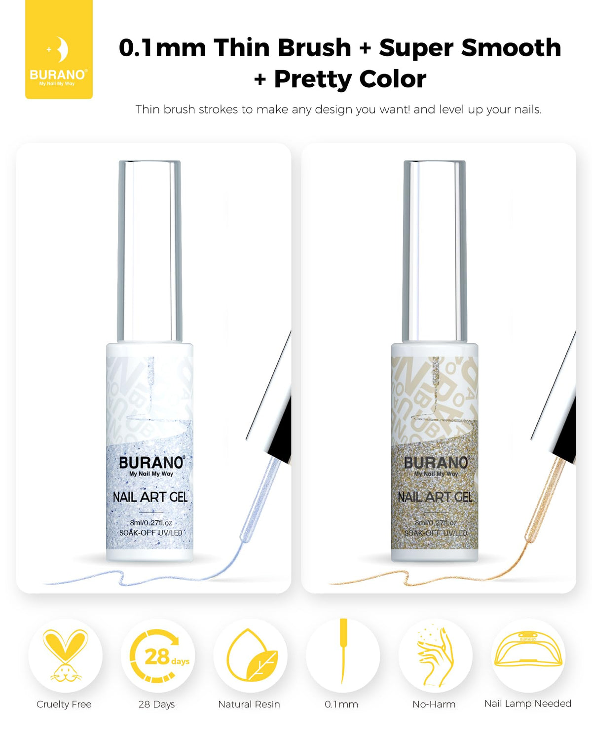 BURANO nail technician painting detailed design demonstrating in-salon use and fine control