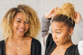 Burlybands styled on curly hair in lifestyle scene showing volume-friendly hold